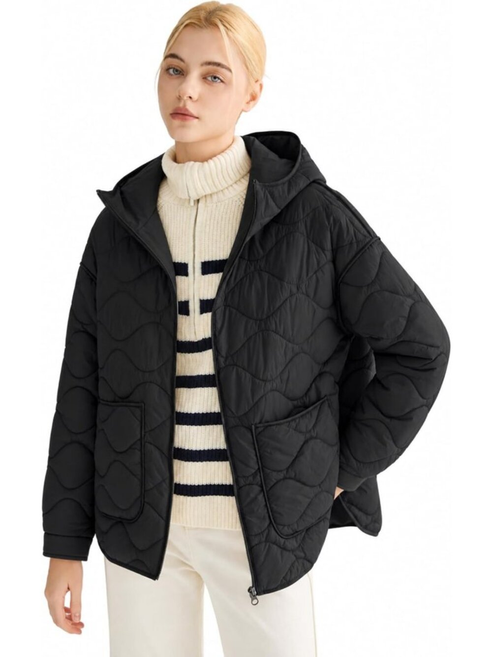 Lightweight Oversized Quilted Puffer Jacket with Hood for Women - Warm & Stylish